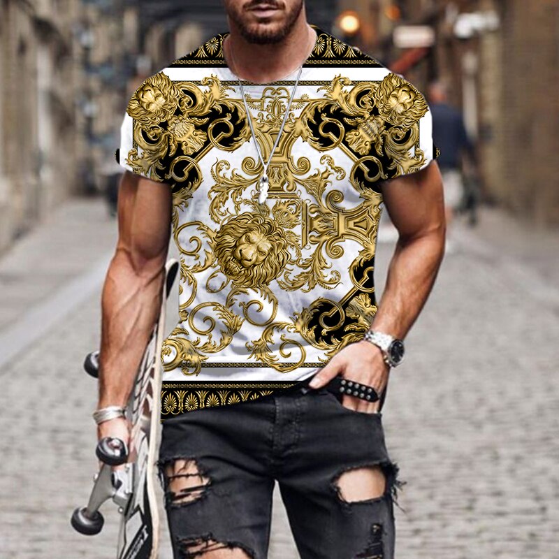 Herren Fashion Barock Stil 3D T-Shirt Rundhals Unisex Sommer Streetwear