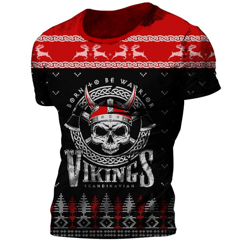 Herren Viking Tattoo 3D T-Shirt Rundhals Unisex Sommer Streetwear