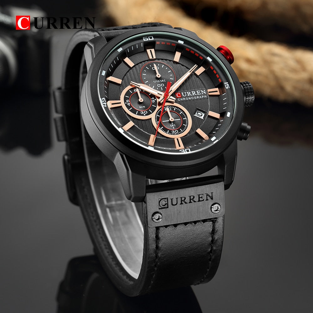 Herren Armbanduhr Silber Schwarz Edelstahl Fashion Luxus Chronograph  Business