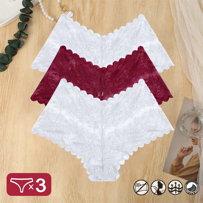 Damen 3-er Pack Hipster Spitze Unterwäsche Tanga Höschen Sexy Schlüpfer Slip Panties