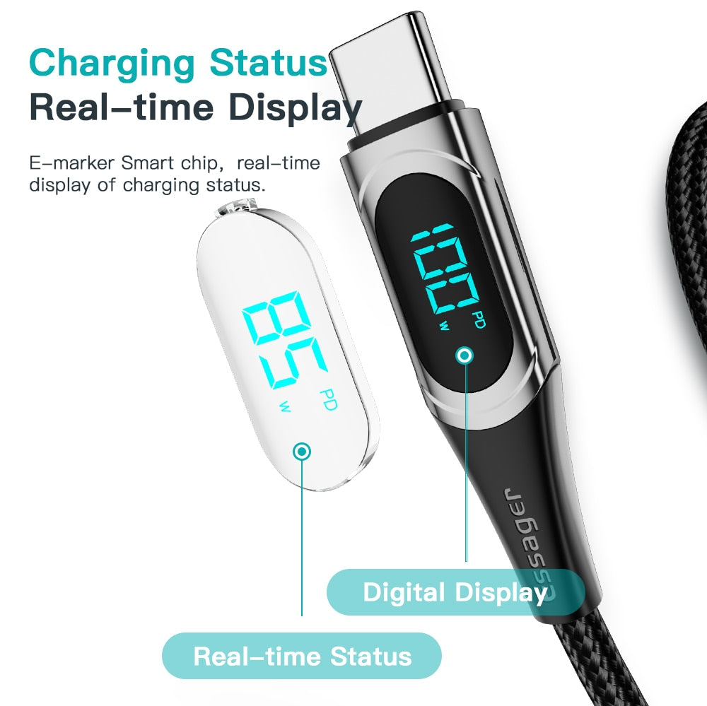USB C Ladekabel 2M PD 100W 5A LED Anzeige Schnell Kabel Für Macbook Samsung
