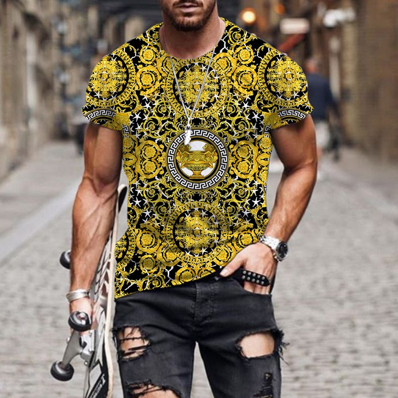 Herren Fashion Barock Stil 3D T-Shirt Rundhals Unisex Sommer Streetwear