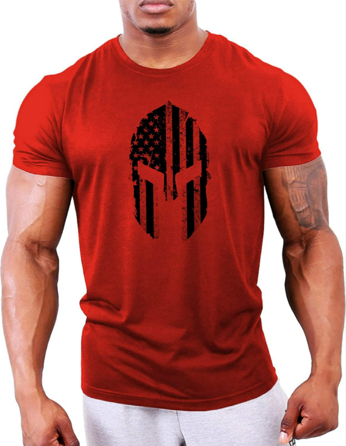 Herren Gym Fitness Viking Tattoo 3D T-Shirt Rundhals Unisex Streetwear