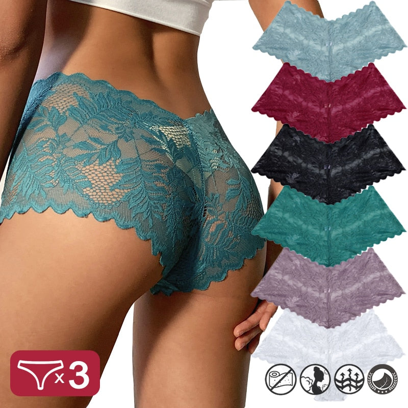 Damen 3-er Pack Hipster Spitze Unterwäsche Tanga Höschen Sexy Schlüpfer Slip Panties