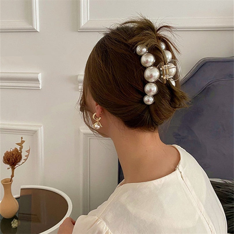 Damen Groß Perlen Haar Klauen Elegant Acryl Haarspange Hyperbole Haarklammer Neu
