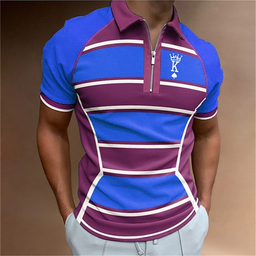 Herren Poloshirt POLO Shirt Zip Kontrast Kragen Kurzarm Slim Fit Hemd Polohemd