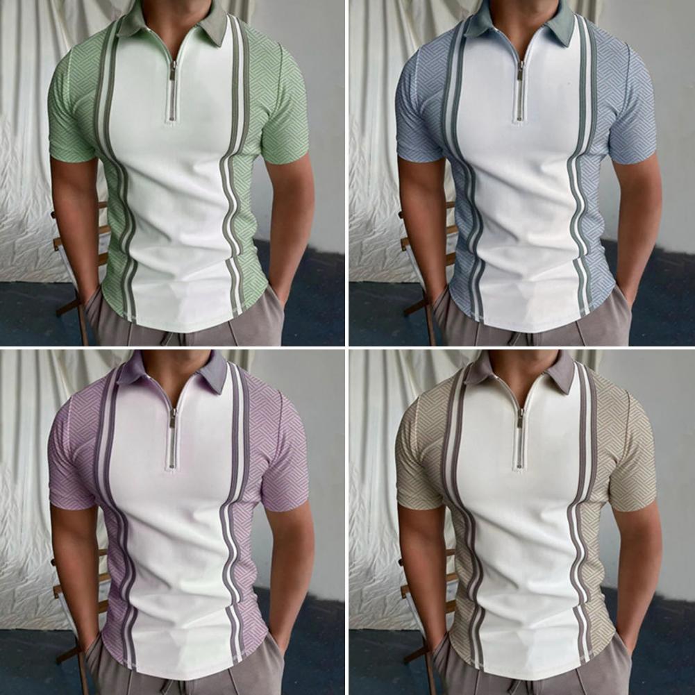 Herren Poloshirt Kontrast Kragen Polo Kurzarm Slim Fit Hemd Polohemd T-Shirt NEU