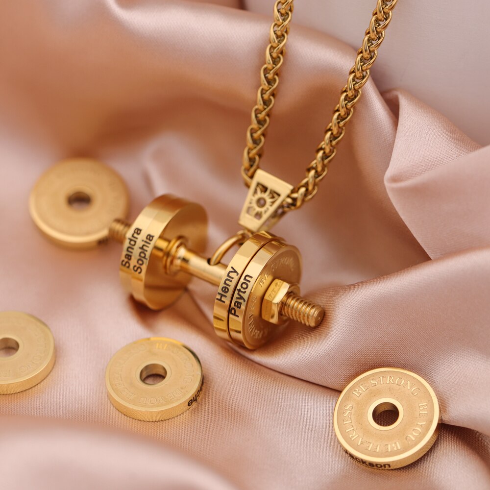 Halskette + Anhänger Edelstahl Hantel Scheibe Gewicht Fitness Gym Bodybuilding Schmuck Geschenk