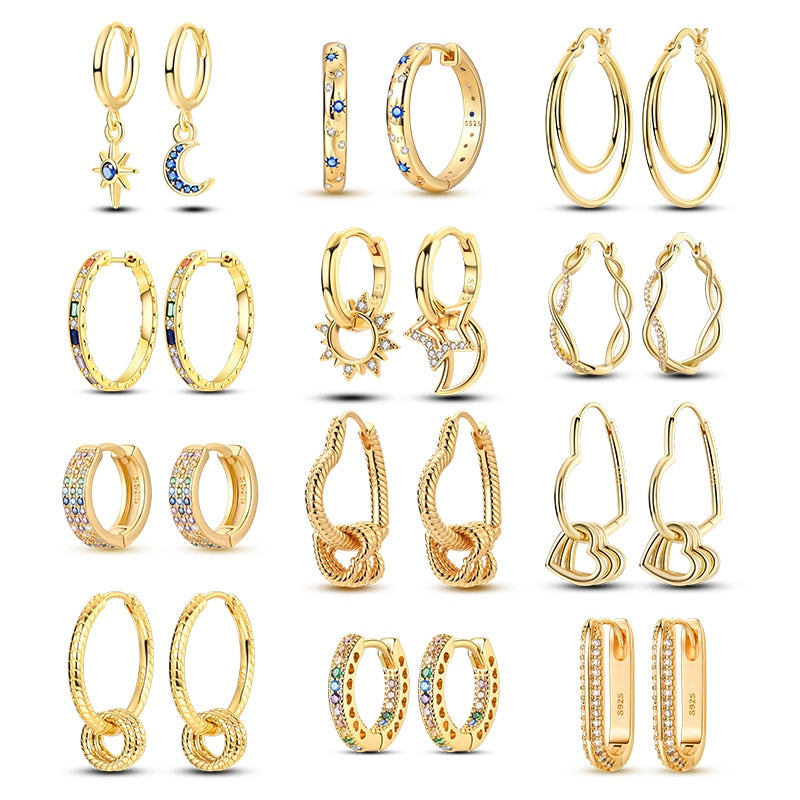 1 Paar Creolen aus 925 sterling Silber Gold Ohrringe Zirkonia Ohrstecker