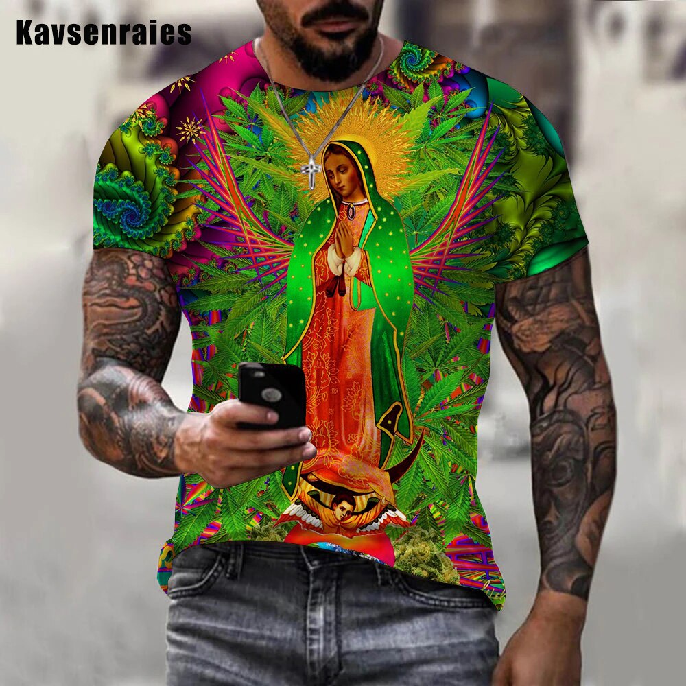 Herren Heilige Madonna 3D T-Shirt Rundhals Unisex Sommer Streetwear Men