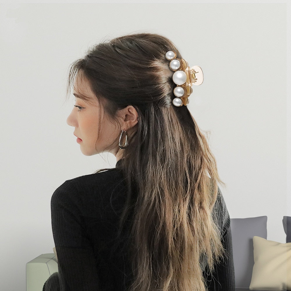 Damen Groß Perlen Haar Klauen Elegant Acryl Haarspange Hyperbole Haarklammer Neu