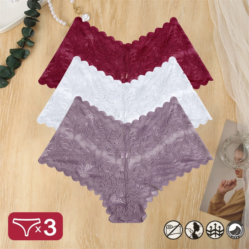 Damen 3-er Pack Hipster Spitze Unterwäsche Tanga Höschen Sexy Schlüpfer Slip Panties