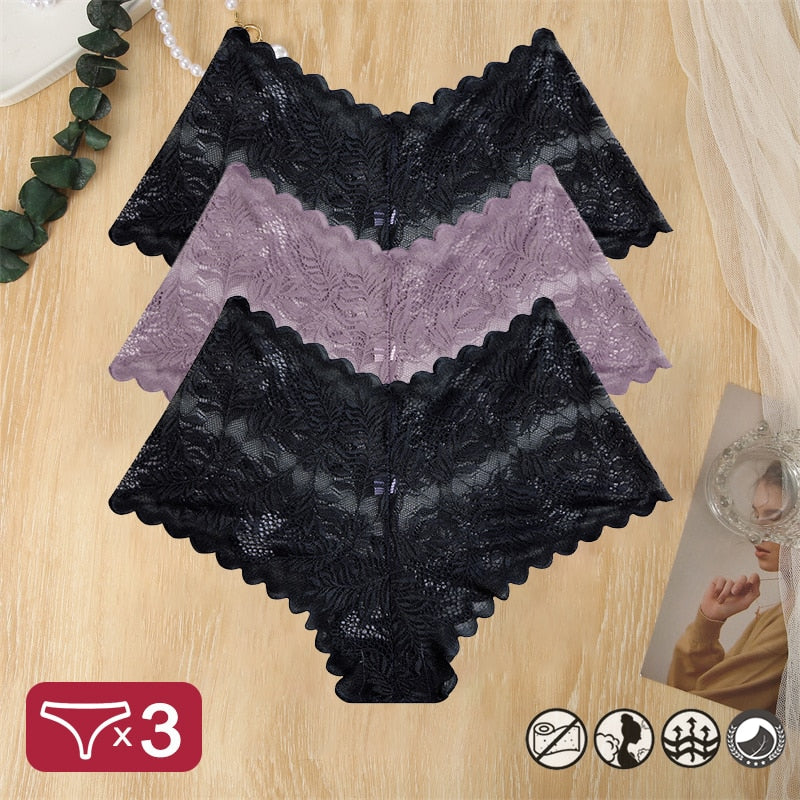 Damen 3-er Pack Hipster Spitze Unterwäsche Tanga Höschen Sexy Schlüpfer Slip Panties