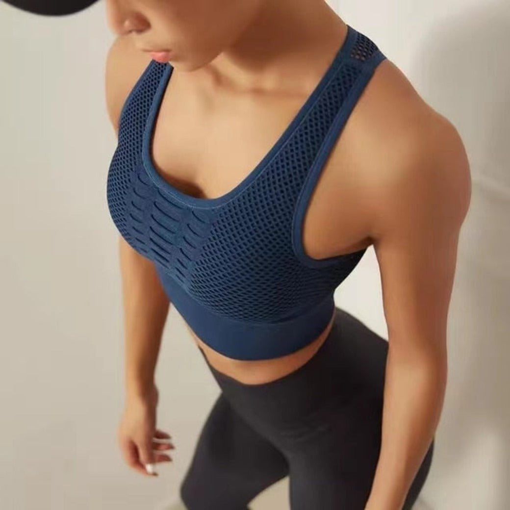 Damen Sport BH ohne Bügel mit push up Atmungsaktiver Microfaser Yoga-BH Nahtlos