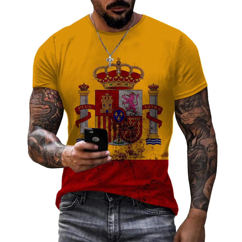 Herren Spanien Spain 3D T-Shirt Rundhals Unisex Sommer Streetwear