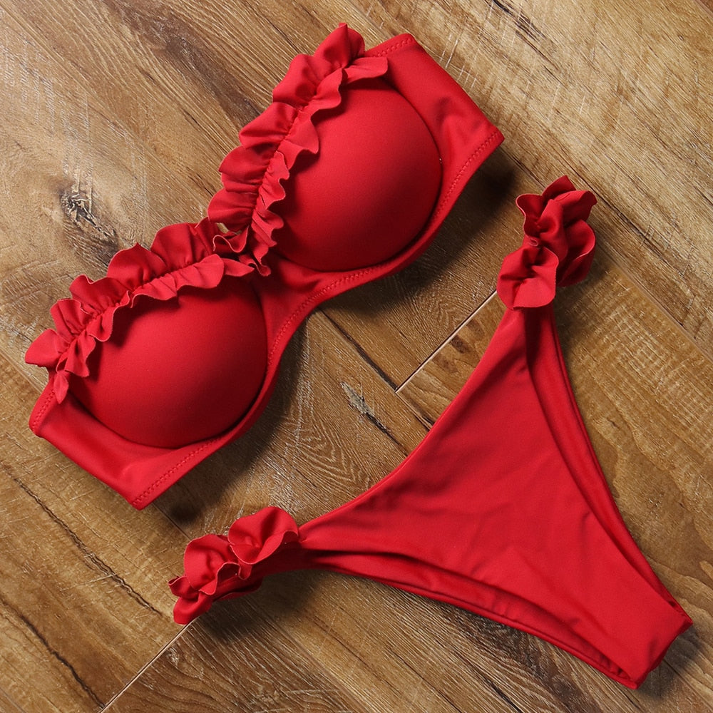 Damen Push Up Bikini Set BH Gepolstert Brasilianischer Badeanzug Bademode Strand Bademode