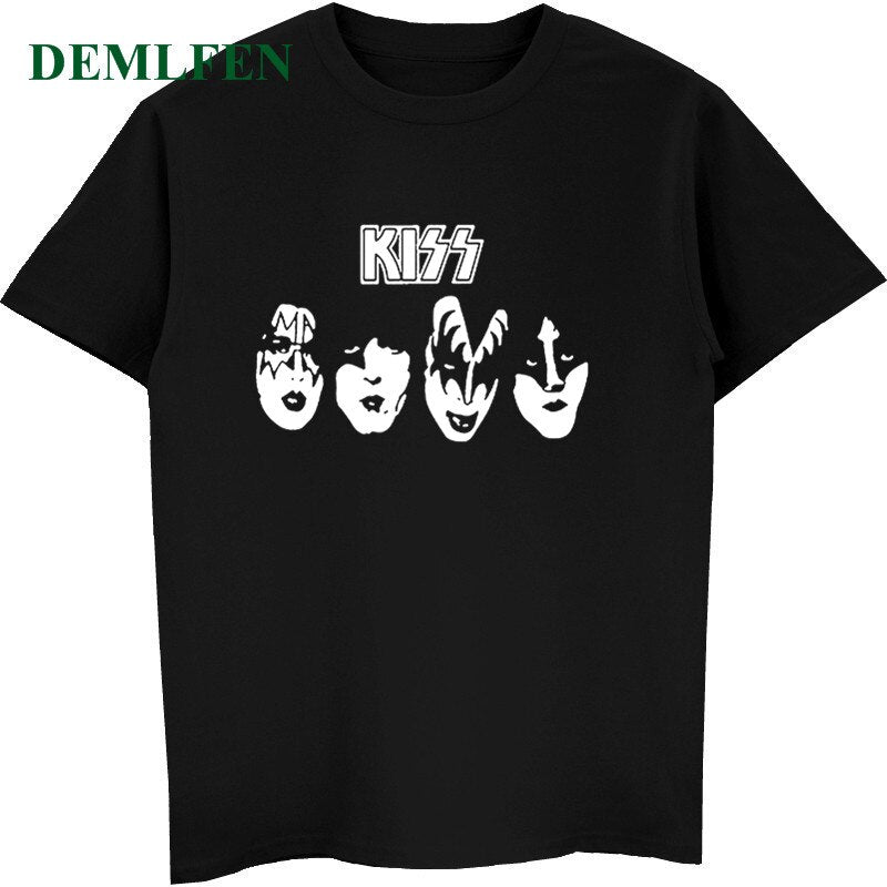Herren Kiss Rock Band T-Shirt Rundhals Unisex Sommer Streetwear 100% Baumwolle