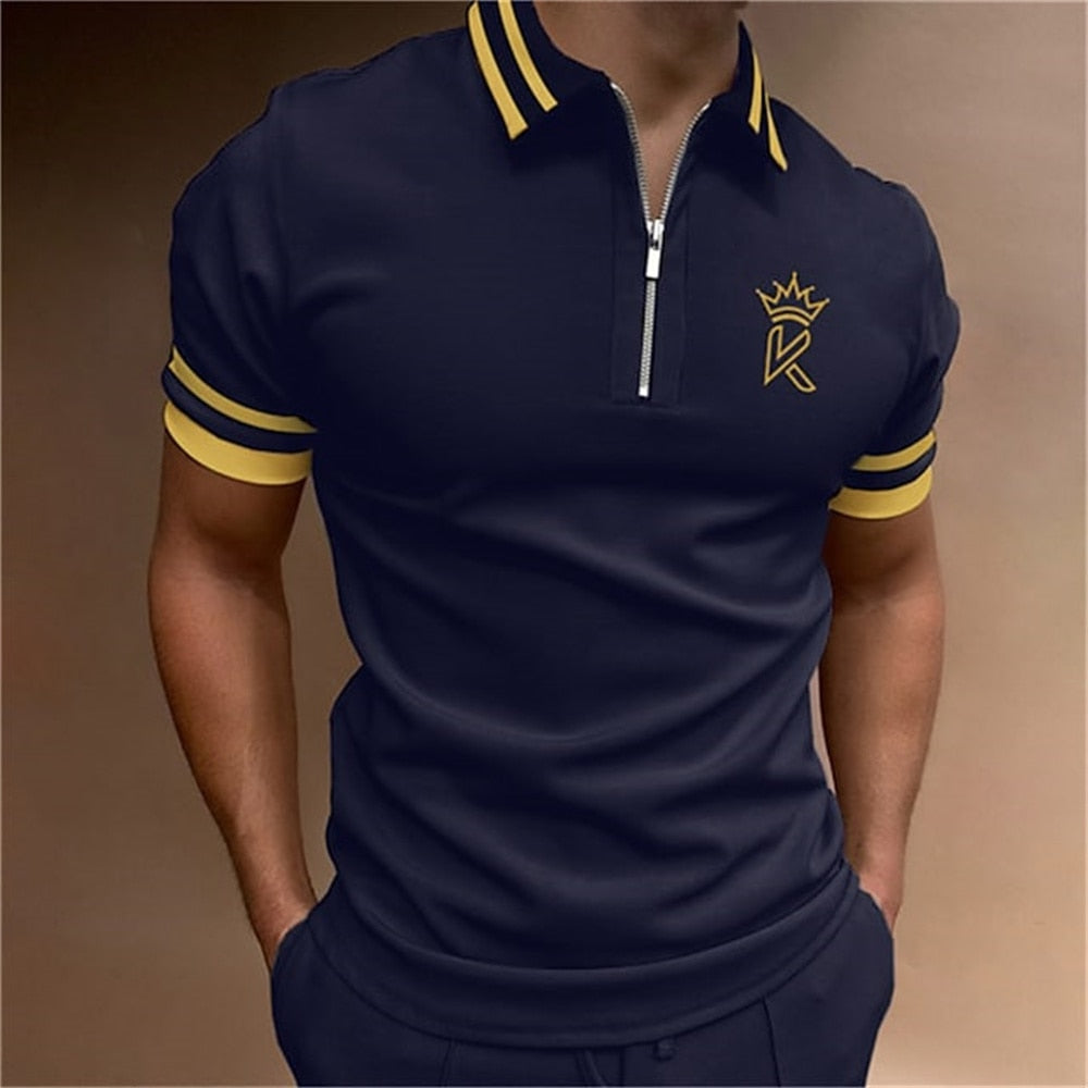 Herren Poloshirt POLO Shirt Zip Kontrast Kragen Kurzarm Slim Fit Hemd Polohemd