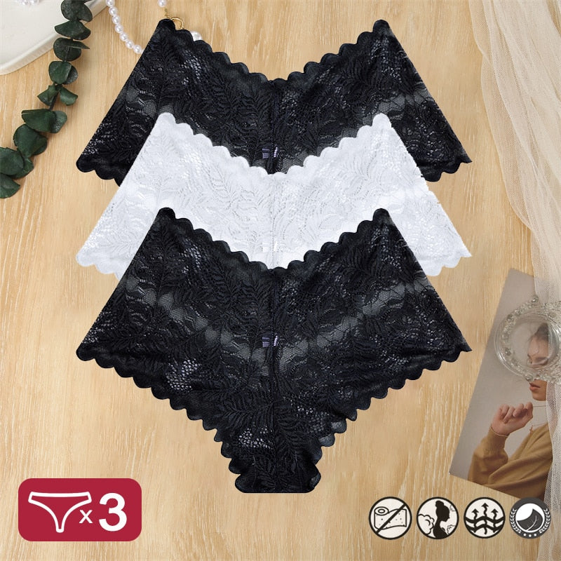 Damen 3-er Pack Hipster Spitze Unterwäsche Tanga Höschen Sexy Schlüpfer Slip Panties