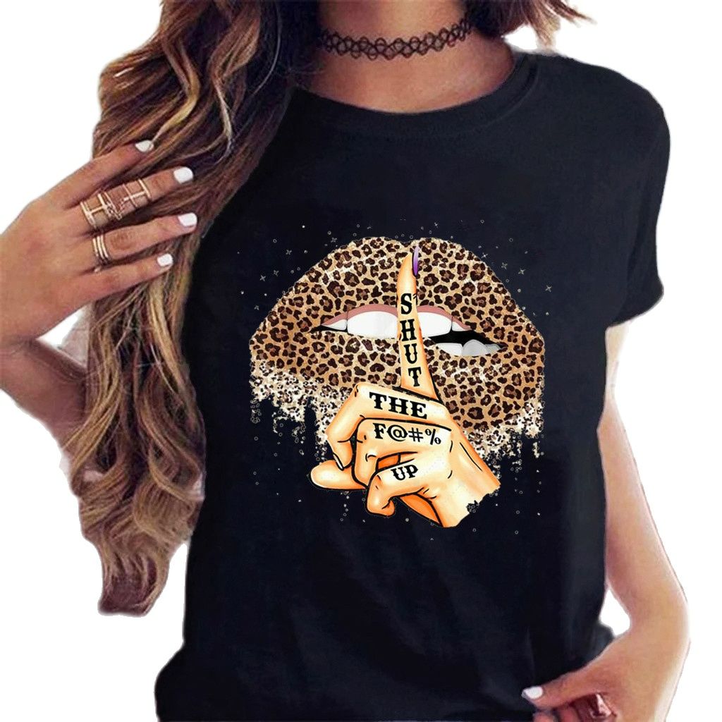 Damen Sommer Top 3D Leopard Kiss T-Shirt Rundhals Streetwear Damentop