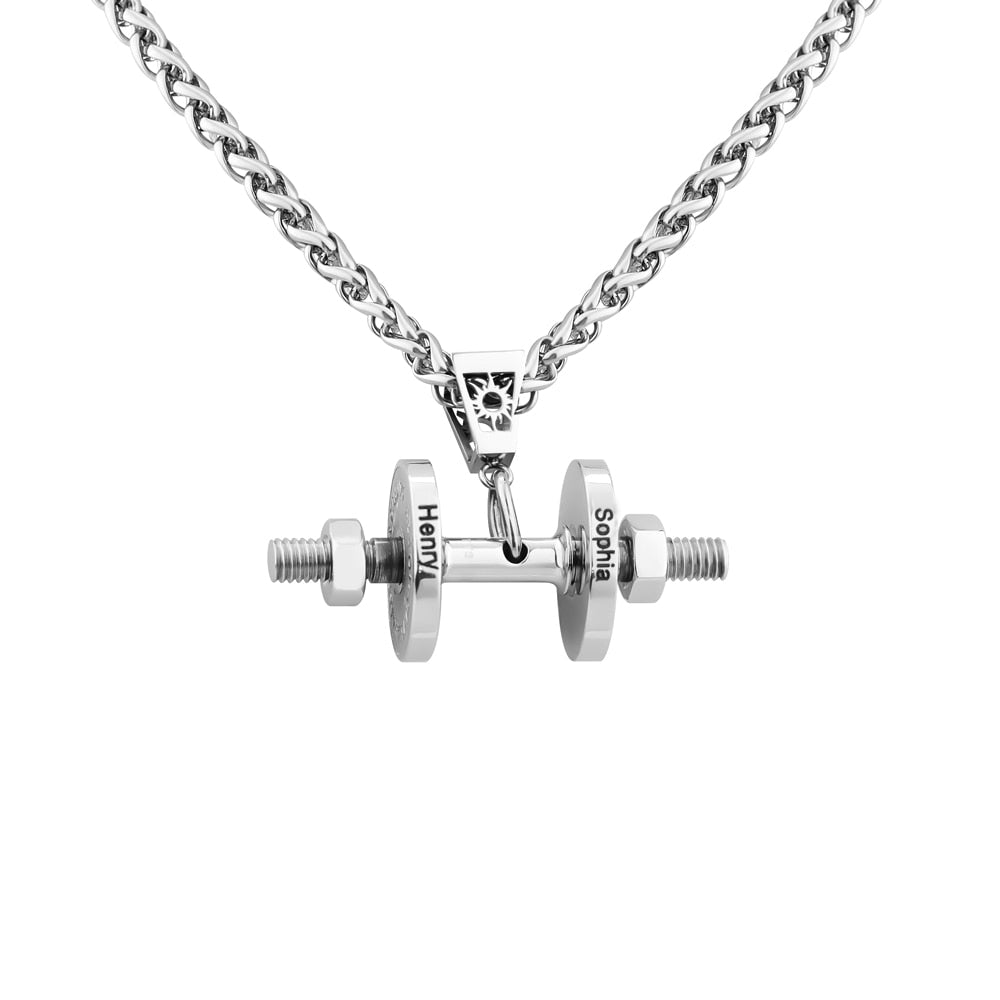 Halskette + Anhänger Edelstahl Hantel Scheibe Gewicht Fitness Gym Bodybuilding Schmuck Geschenk