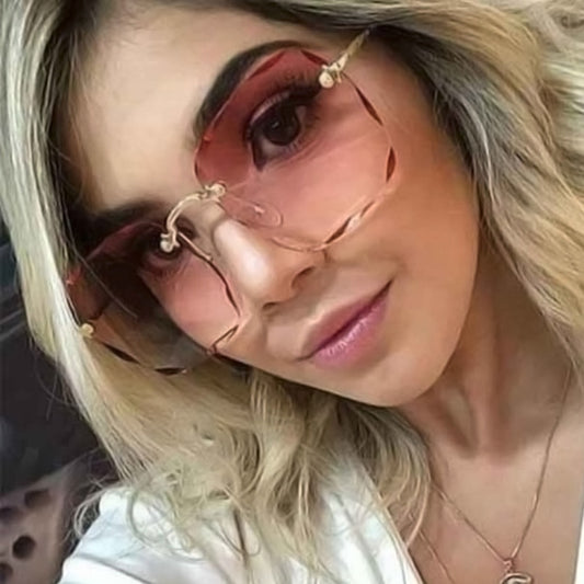 Damen Randlose Sonnenbrille Luxus Quadratische Gläser UV400 Brillen Retro Fashion