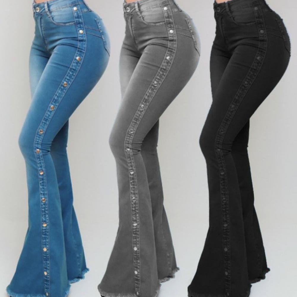 Damen Jeans Hose Bootcut Hüftjeans Schlaghose Flared Weites Bein Denim Stretch