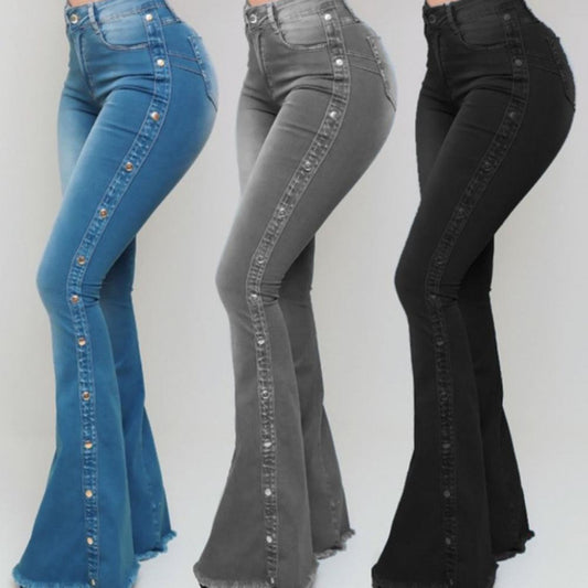 Damen Jeans Hose Bootcut Hüftjeans Schlaghose Flared Weites Bein Denim Stretch
