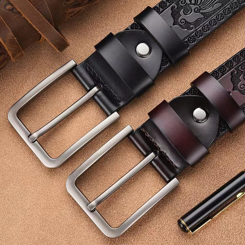 Echt Jeans-Gürtel Herren Damen Echt Leder Gürtel Schnalle Schwarz Braun Fashion NEU