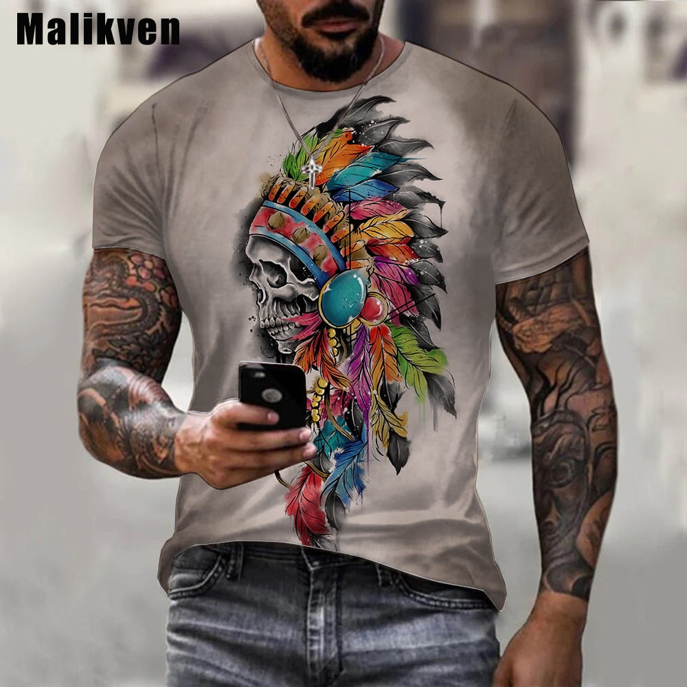Herren Indianer 3D T-Shirt Rundhals Unisex Sommer Streetwear
