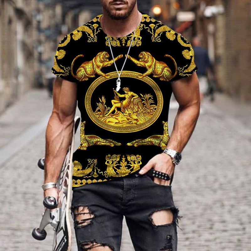 Herren Fashion Barock Stil 3D T-Shirt Rundhals Unisex Sommer Streetwear