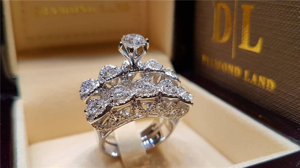 Massiv Sterling Silber 925 Ring filigran Fashion Damenring mit 3A Zirkonia