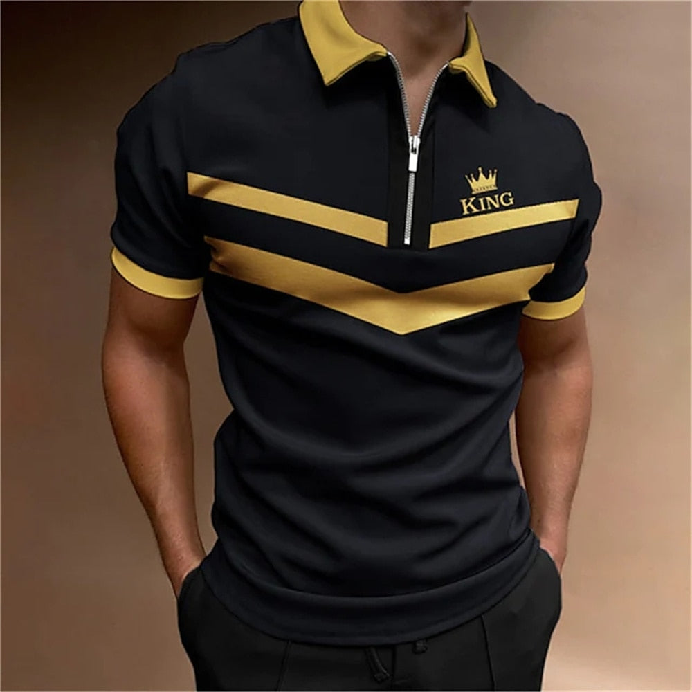 Herren Poloshirt POLO Shirt Zip Kontrast Kragen Kurzarm Slim Fit Hemd Polohemd