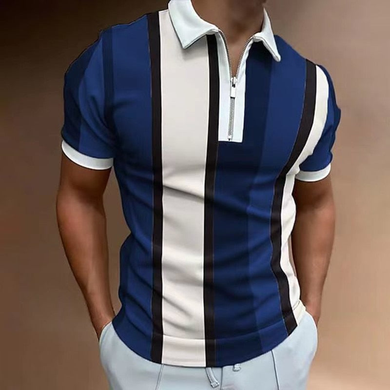 Herren Poloshirt POLO Shirt Zip Kontrast Kragen Kurzarm Slim Fit Hemd Polohemd