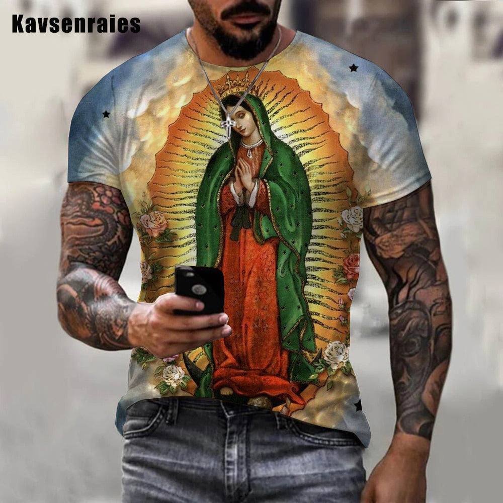 Herren Heilige Madonna 3D T-Shirt Rundhals Unisex Sommer Streetwear Men