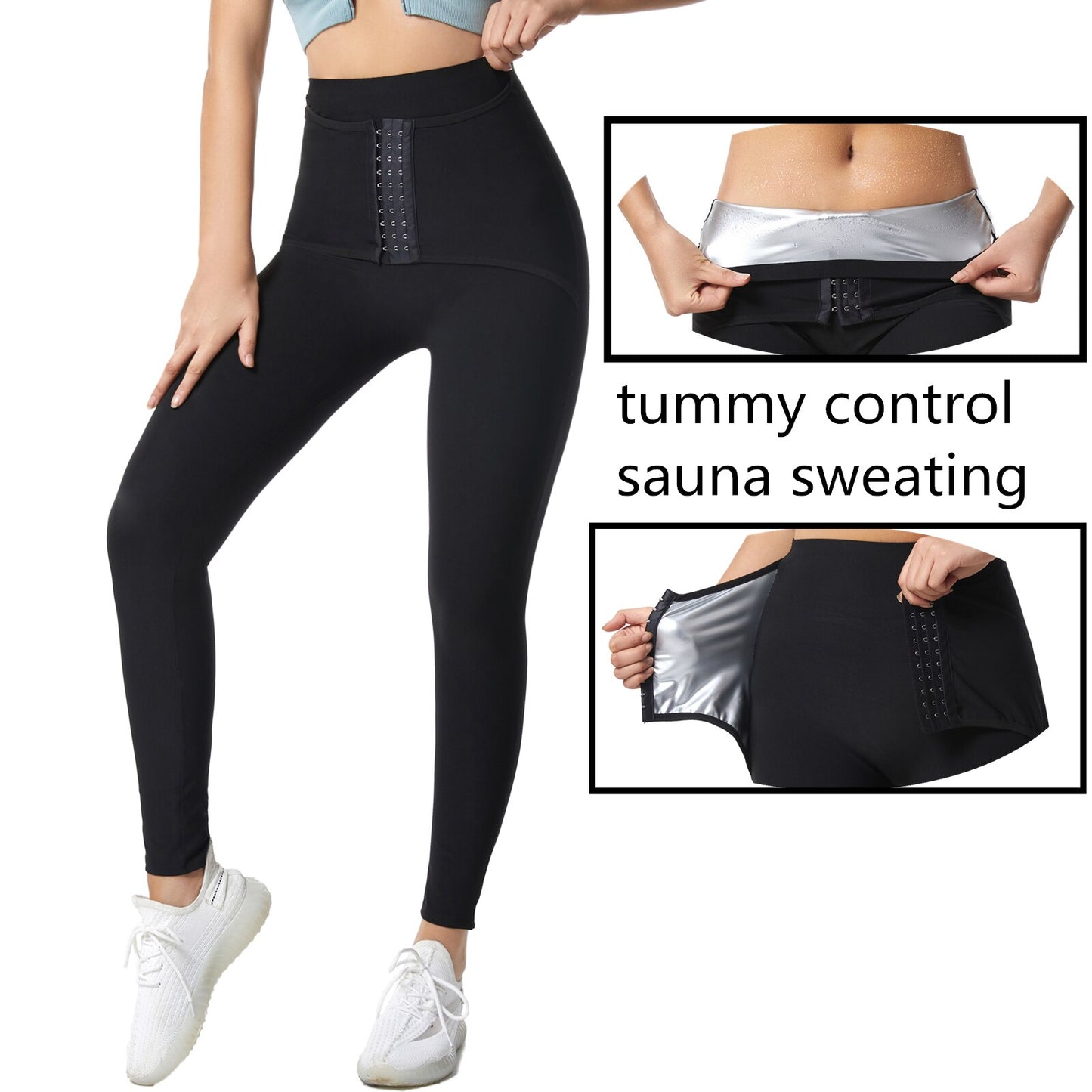 Damen Neopren Sauna Hose Schwitzhose Yogahose Thermoeffekt Abnehmen Hose Leggins