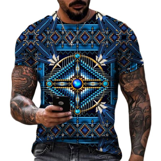 Herren Fashion Indian Stil 3D T-Shirt Rundhals Unisex Sommer Streetwear