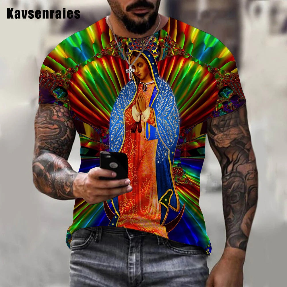 Herren Heilige Madonna 3D T-Shirt Rundhals Unisex Sommer Streetwear Men
