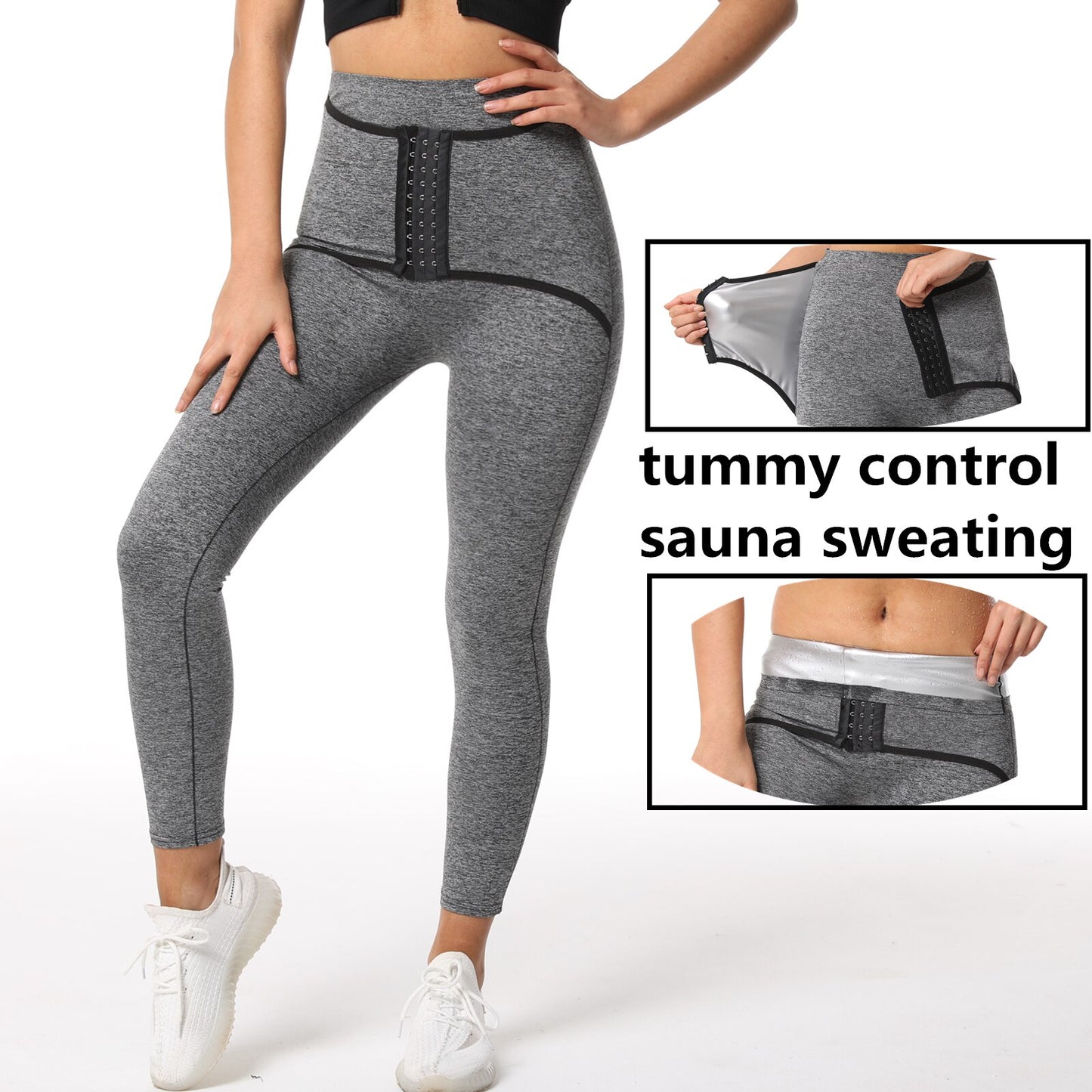 Damen Neopren Sauna Hose Schwitzhose Yogahose Thermoeffekt Abnehmen Hose Leggins
