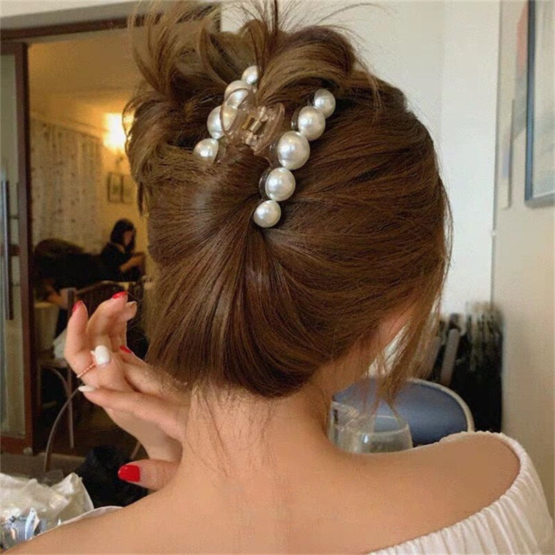 Damen Groß Perlen Haar Klauen Elegant Acryl Haarspange Hyperbole Haarklammer Neu