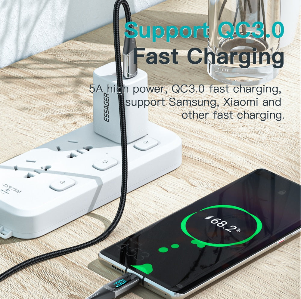 USB C Ladekabel 2M PD 100W 5A LED Anzeige Schnell Kabel Für Macbook Samsung