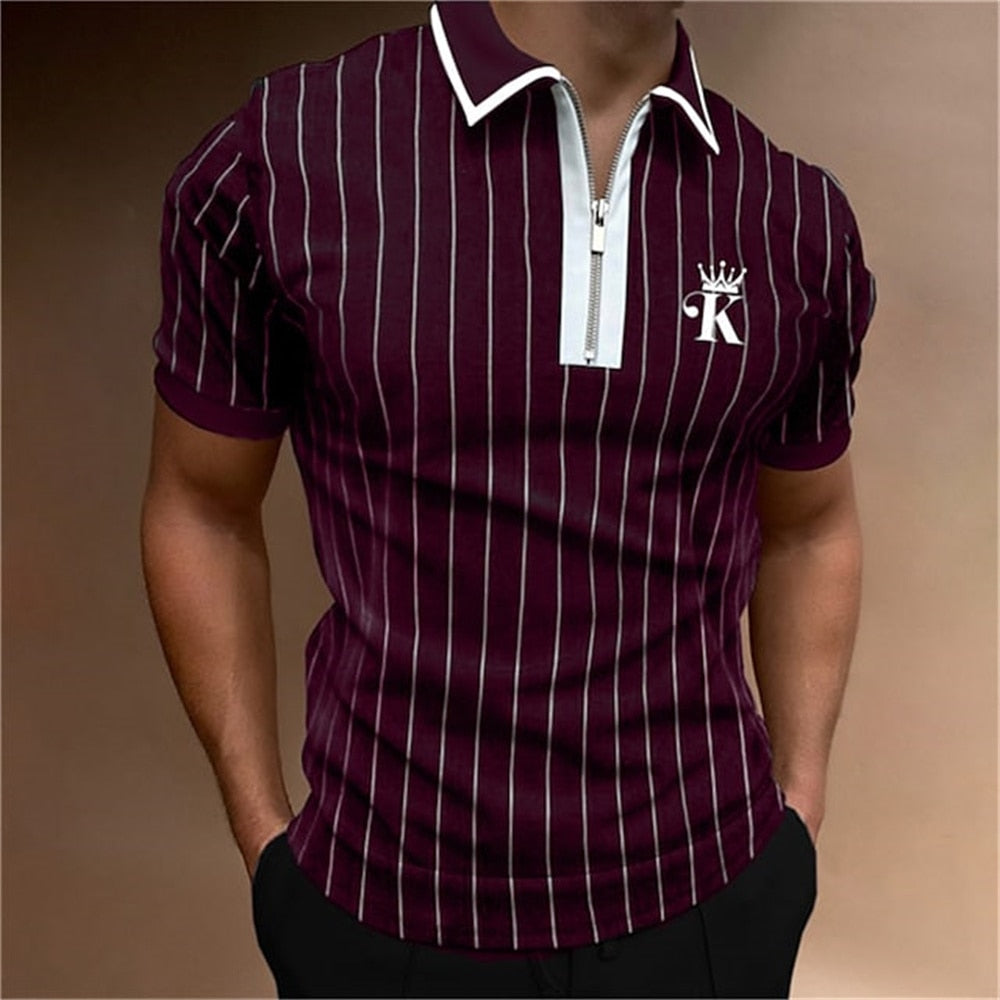 Herren Poloshirt POLO Shirt Zip Kontrast Kragen Kurzarm Slim Fit Hemd Polohemd