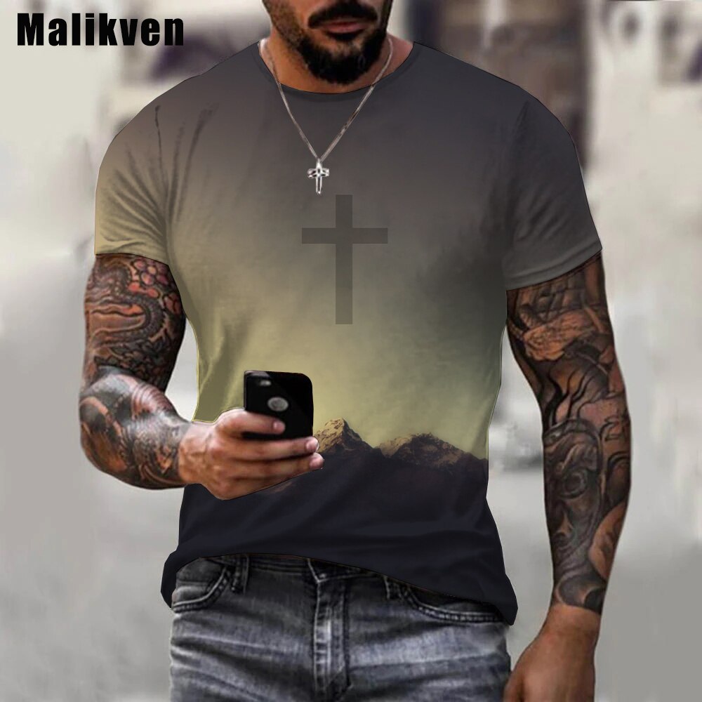 Herren Jesus Christus Kreuz 3D T-Shirt Rundhals Unisex Sommer Streetwear