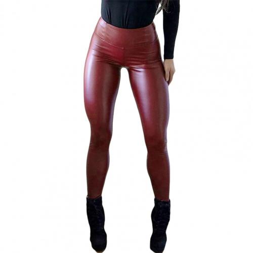 Damen Leggings Leggins Lang Hose Leder Optik Nachtclub Sexy PU Hohe Elastizität