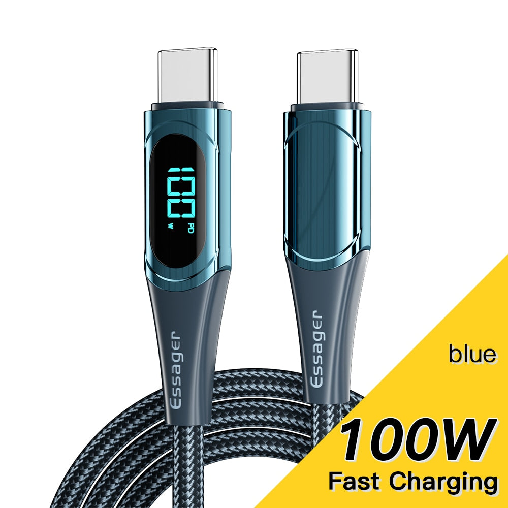 USB C Ladekabel 2M PD 100W 5A LED Anzeige Schnell Kabel Für Macbook Samsung