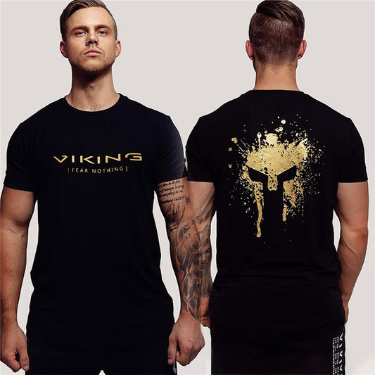 Herren Gym Fitness Viking Tattoo 3D T-Shirt Rundhals Unisex Streetwear