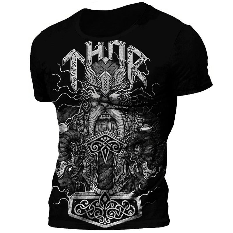 Herren Viking Tattoo 3D T-Shirt Rundhals Unisex Sommer Streetwear