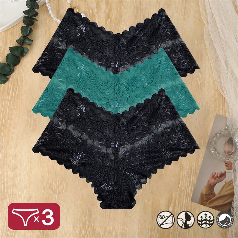 Damen 3-er Pack Hipster Spitze Unterwäsche Tanga Höschen Sexy Schlüpfer Slip Panties