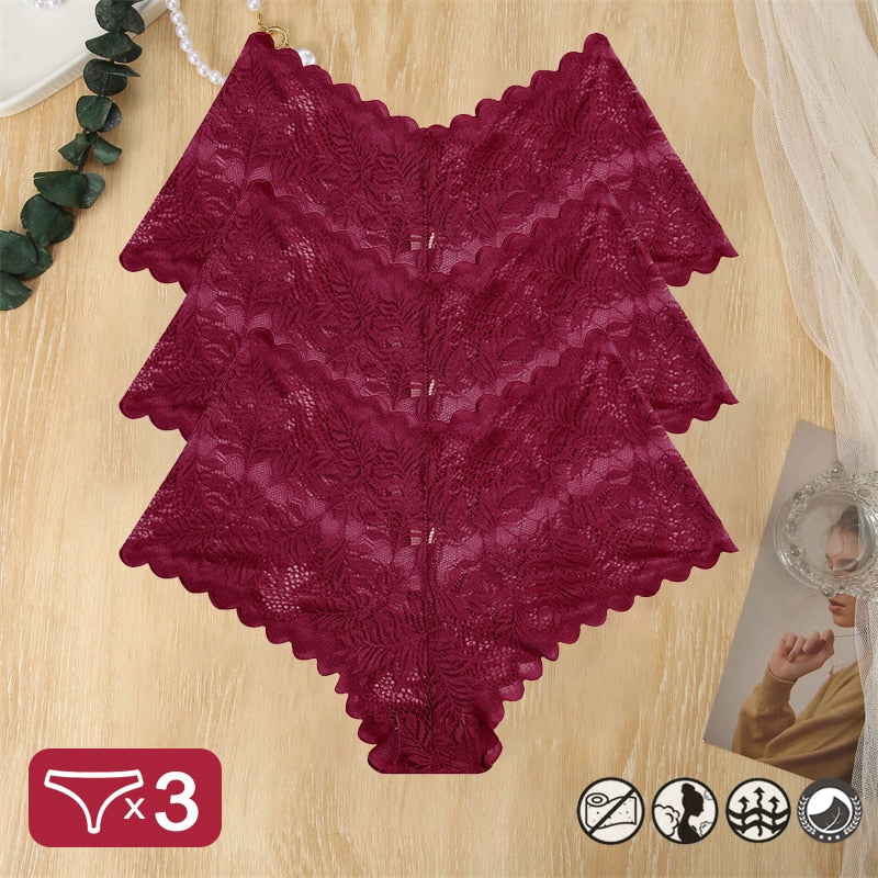 Damen 3-er Pack Hipster Spitze Unterwäsche Tanga Höschen Sexy Schlüpfer Slip Panties