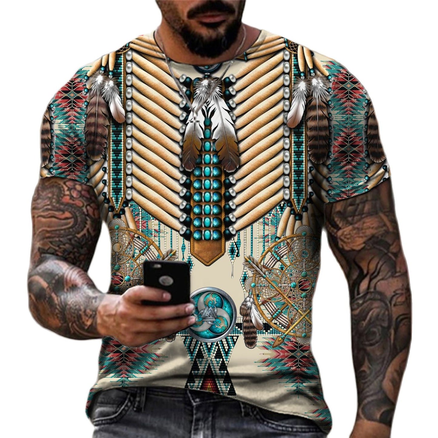 Herren Fashion Indian Stil 3D T-Shirt Rundhals Unisex Sommer Streetwear